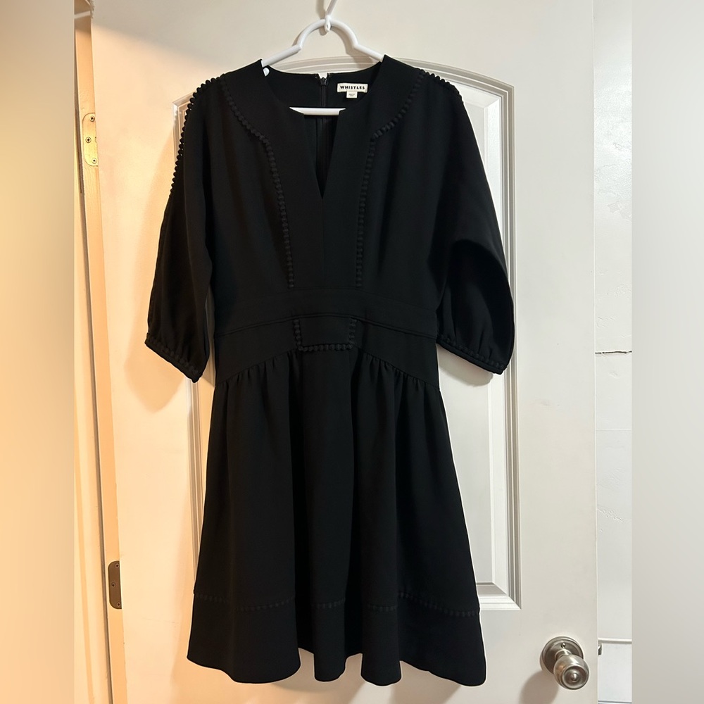 Whistles Eliza Pom-pom trim black dress‎ size 6 - Picture 2 of 9